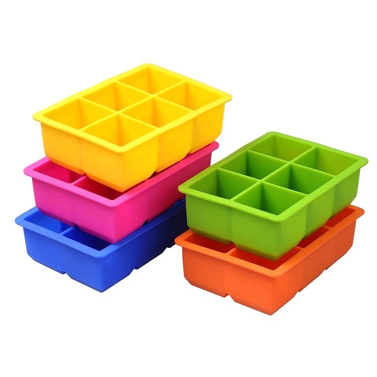 6-Cube silicone square ice cube trays
