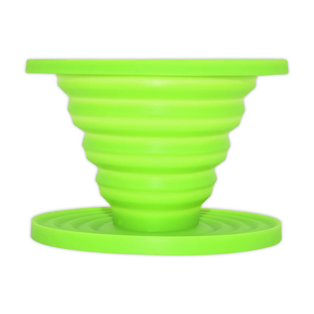 light green foldable silicone pour-over coffee filter in open position