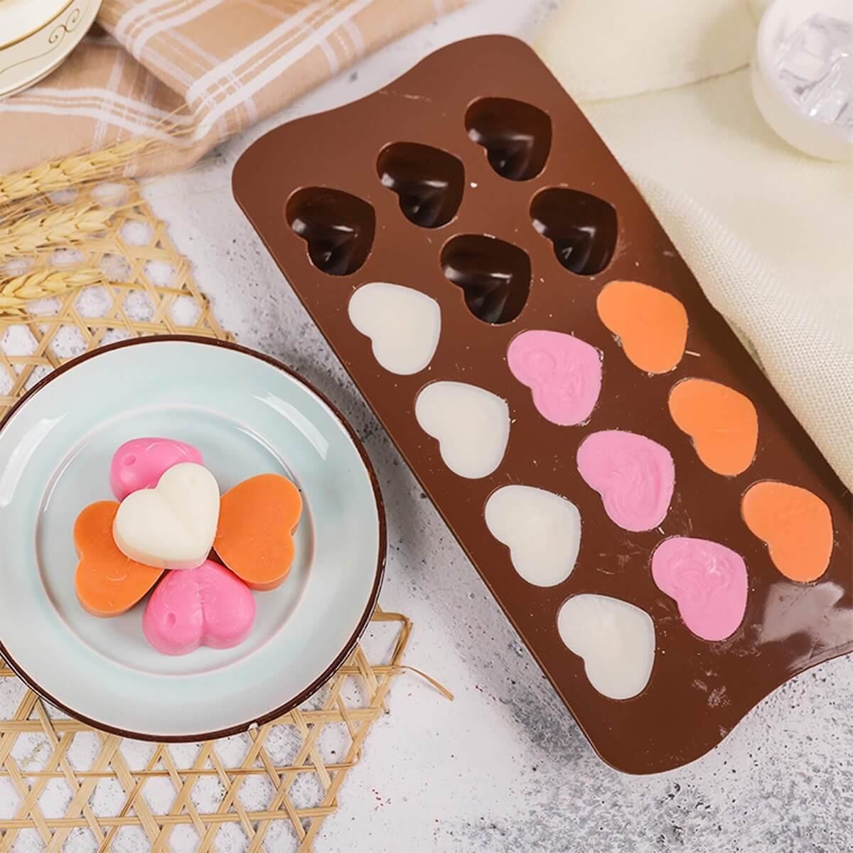 10-Cavity Heart Silicone Mold for Chocolate, Candy & Soap Making