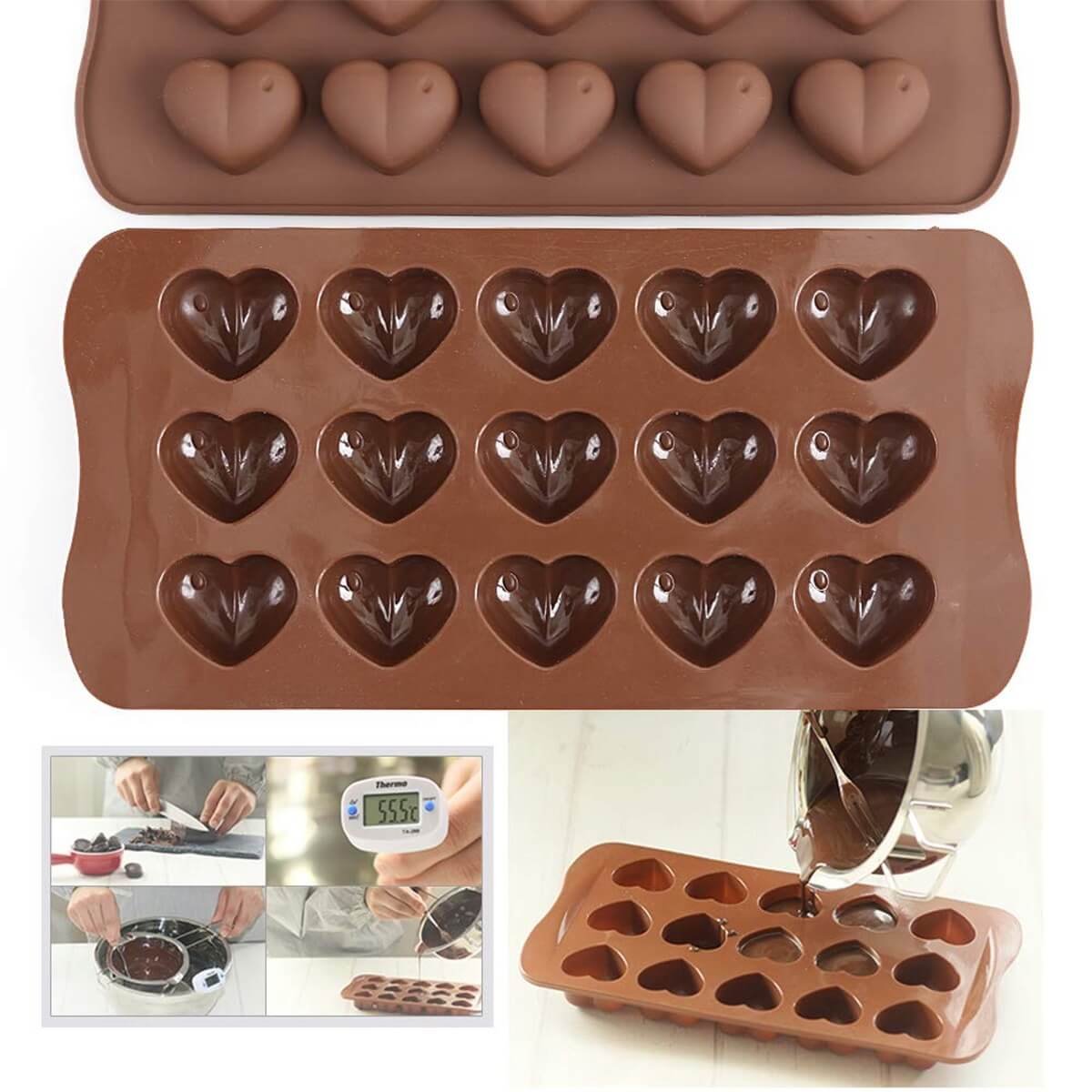15-Cavity Heart Mold with Demolding & Chocolate Pouring Demonstration