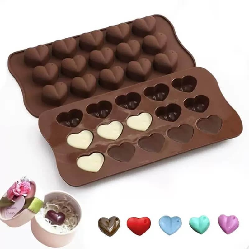 15-Cavity Heart-Shaped Silicone Chocolate Mold for Valentine’s Day