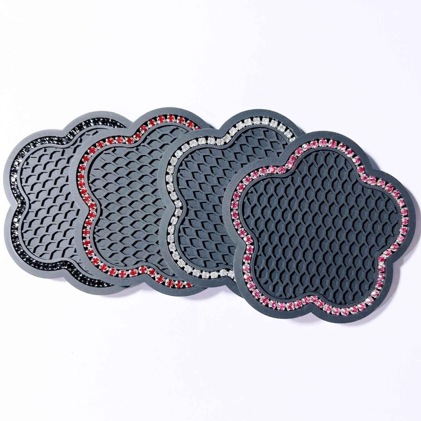 Black Rhinestone-Trimmed Cloud-Shaped Silicone Car Mats
