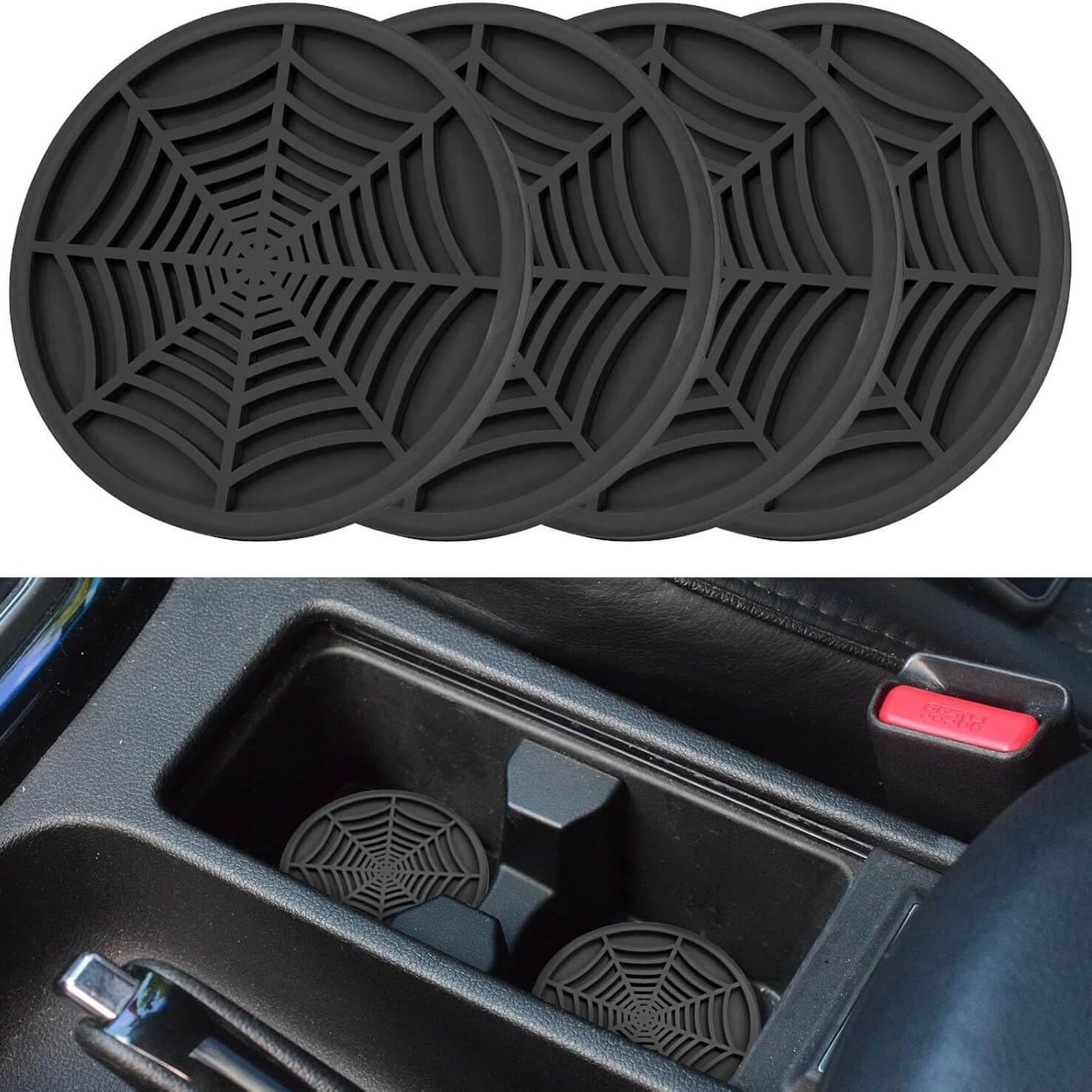 Black Spider Web Silicone Car Cup Holder Coasters Set