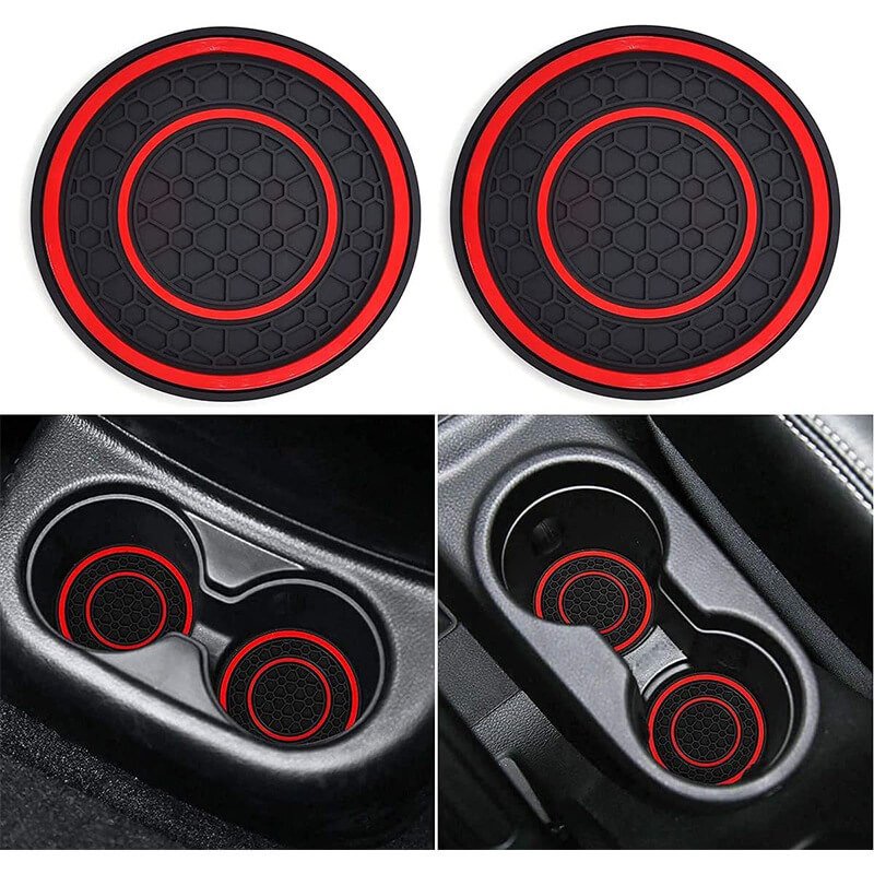 Black and Red Honeycomb Silicone Car Cup Coasters (2-Pack)