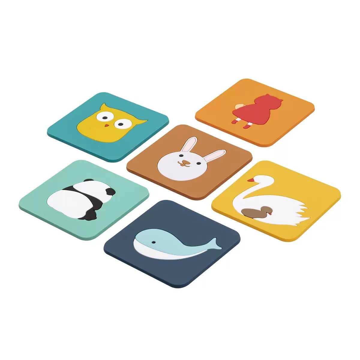 Cartoon animal pattern square silicone coasters