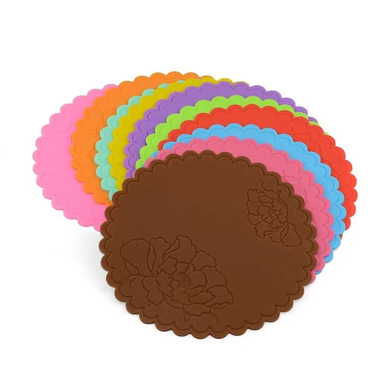 Carved edge multicolor silicone coasters set