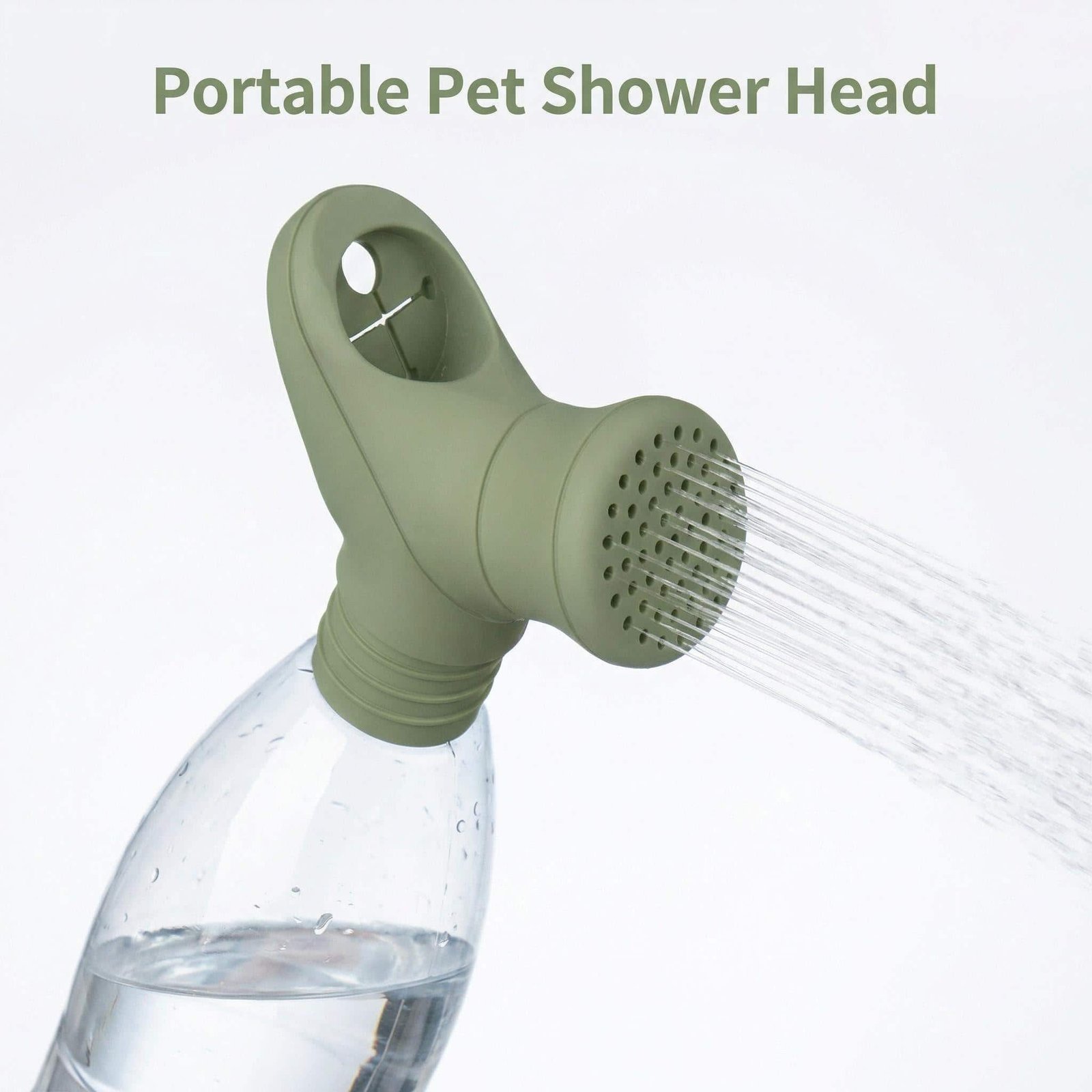 Compact portable pet shower head attaches to standard water bottles
