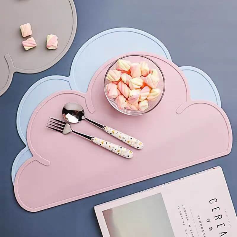 Cute Cloud Shaped Silicone Placemat Set with Marshmallow and Cutlery