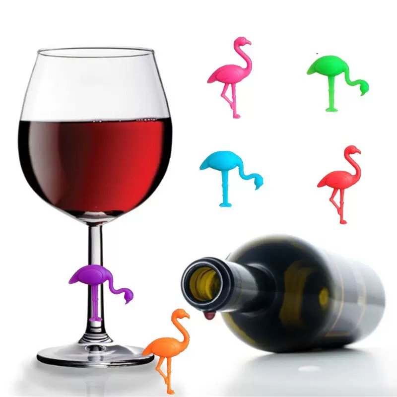 Flamingo shaped silicone wine glass charms set