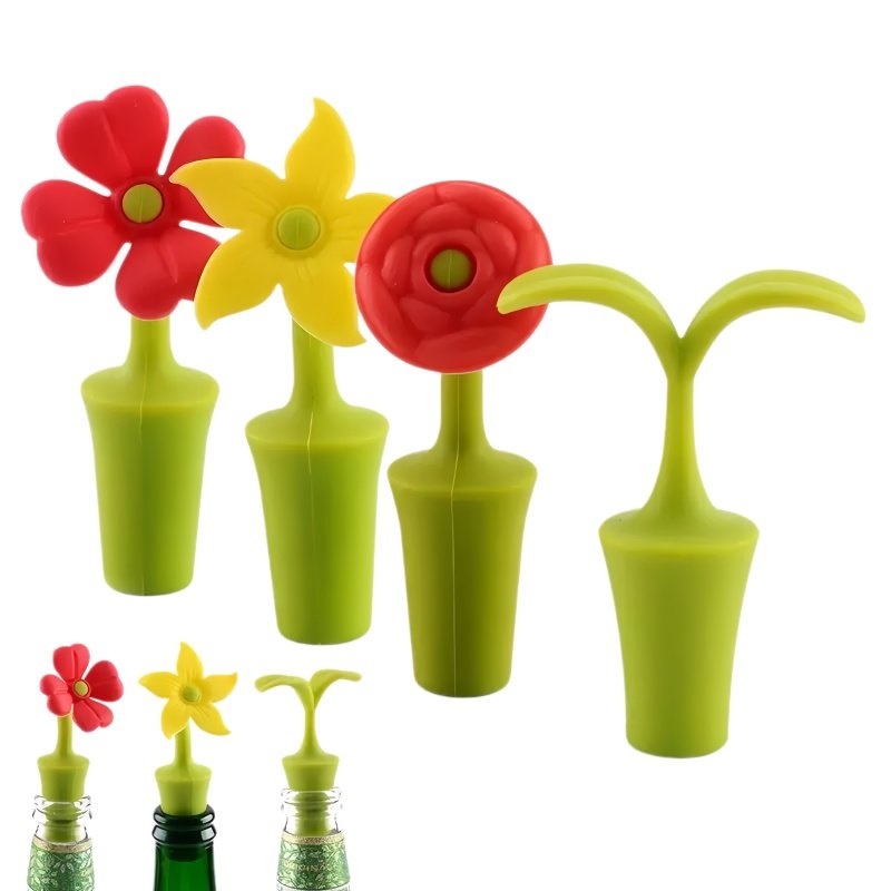 Flower And Sprout Shape Silicone Wine Stopper