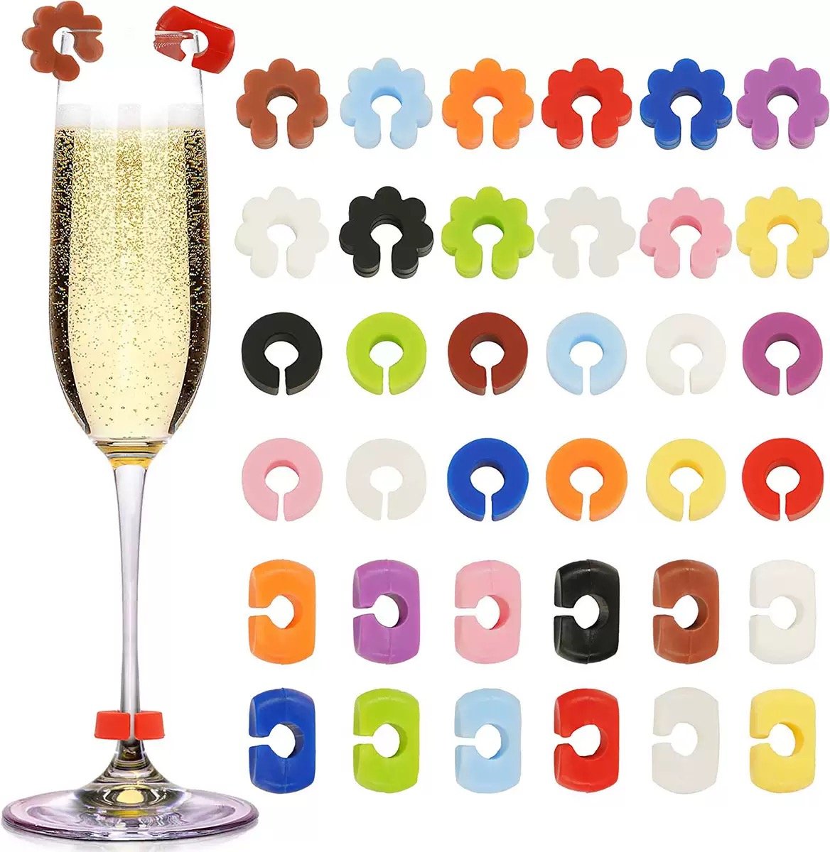 Flower and ring shaped silicone champagne glass markers