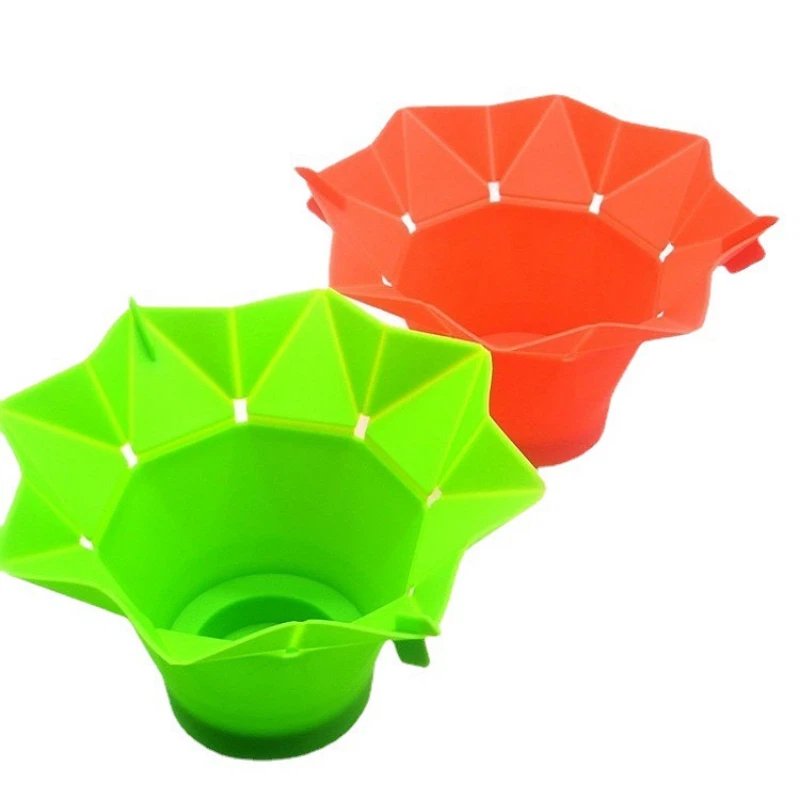 Green and orange foldable Silicone Popcorn Bucket in expanded shape