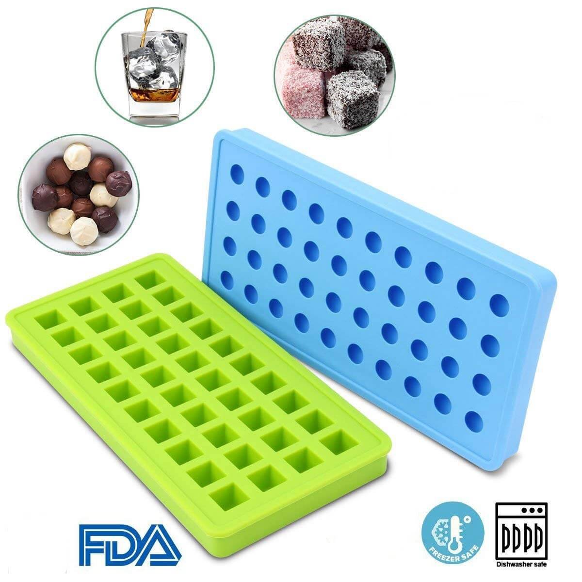 Ice cube trays with 40 square cavities and 40 round cavities each