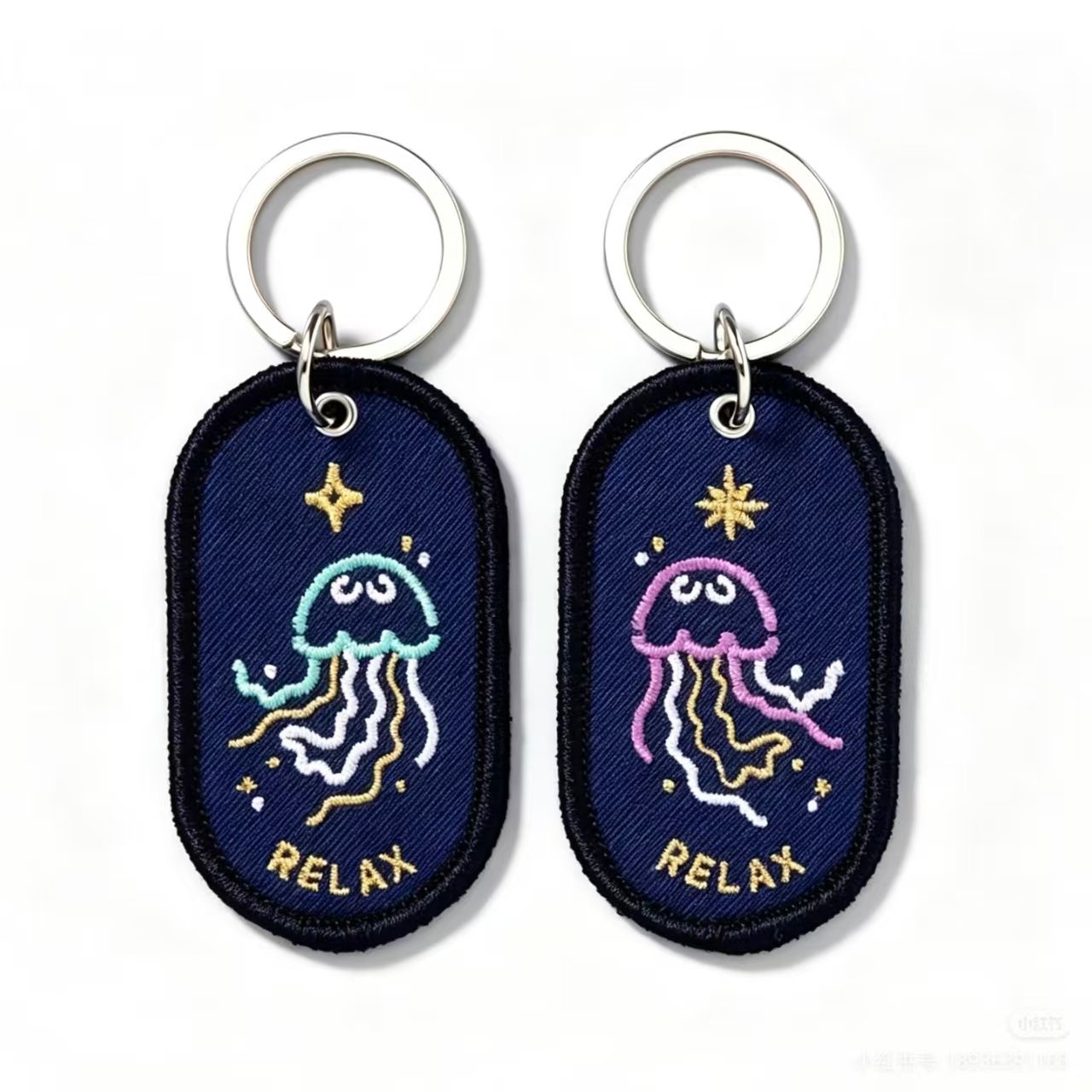 Jellyfish RELAX Embroidered Oval Keychain