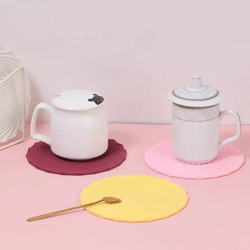 Macaron color ripple silicone coaster solid color mat