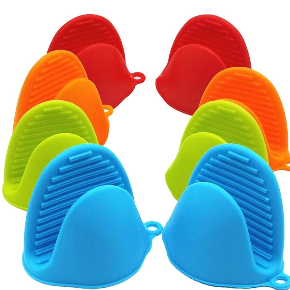 Multicolor Silicone Oven Pinch Mitts with Ribbed Surface
