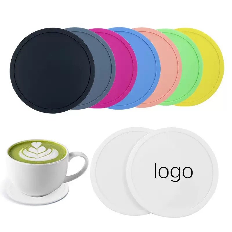 Multicolor round silicone coasters customizable with logo