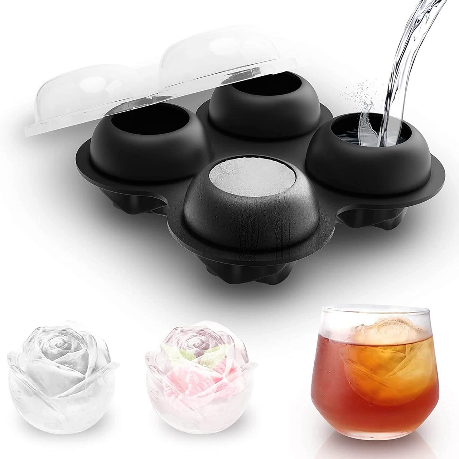 New 4-Cavity Rose-Shaped Ice Cube Tray for Whiskey