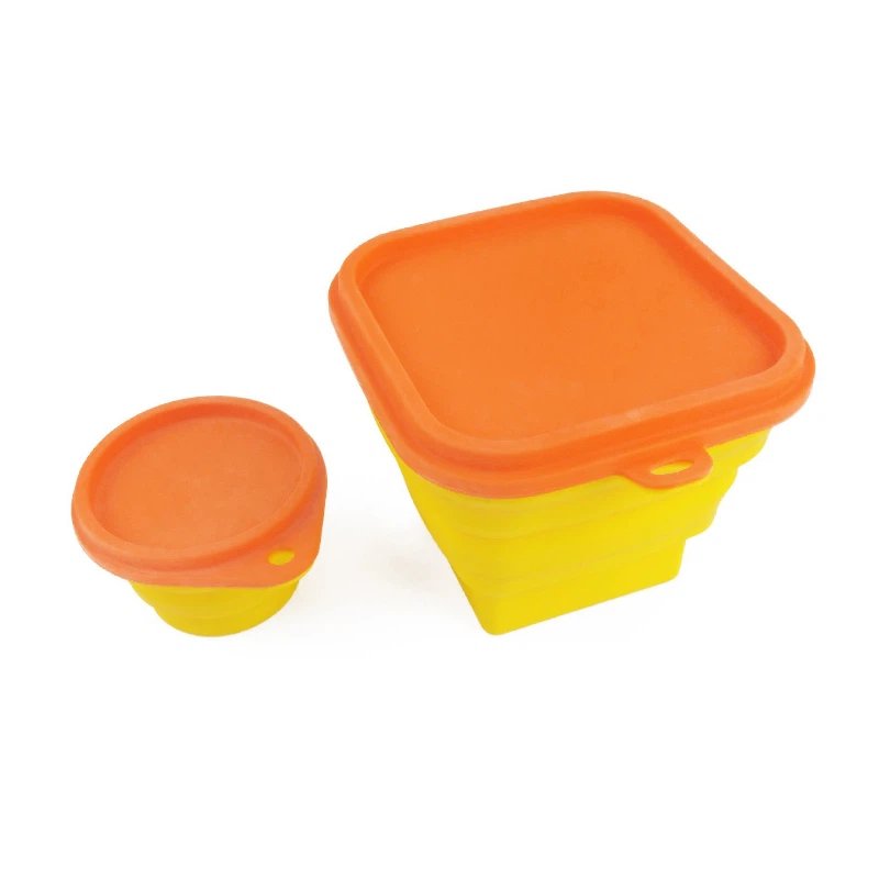 Orange yellow square and round Silicone Popcorn Bucket set with lids