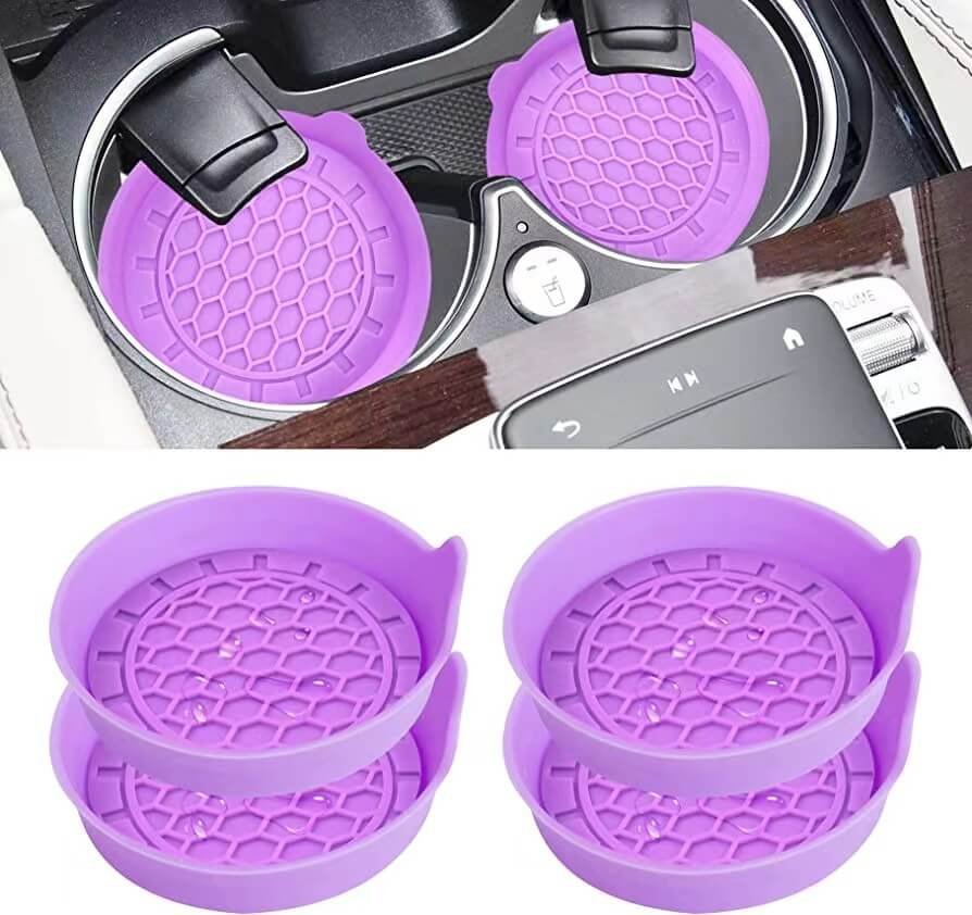 Purple Honeycomb Silicone Car Cup Holder Coasters (4-Pack)