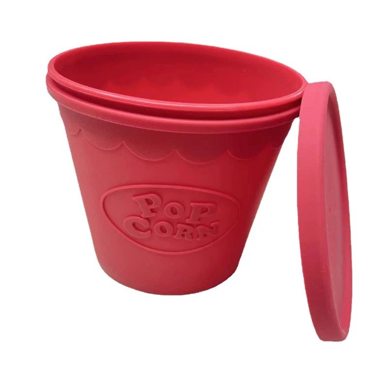 Red round Silicone Popcorn Bucket with matching lid