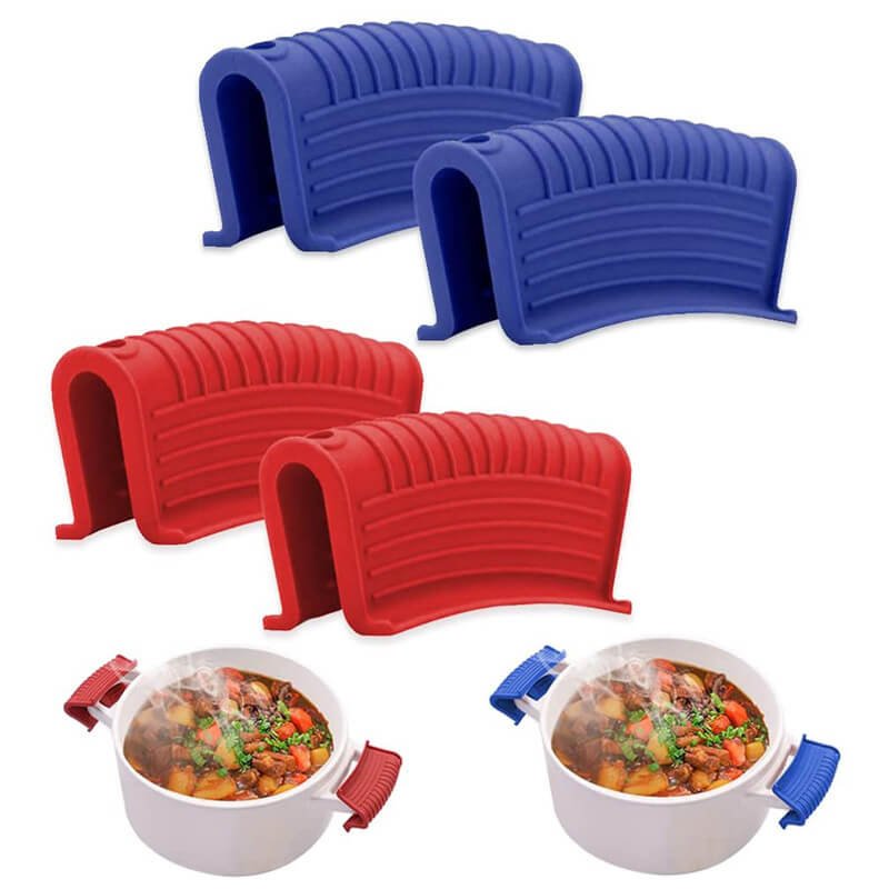 Ribbed Silicone Pot Handle Covers - Heat Resistant Anti-Slip Protectors