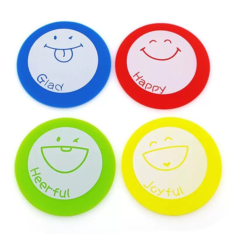 Smiley pattern colorful round silicone coasters