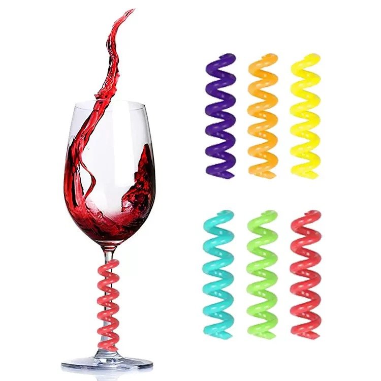 Spiral shaped silicone wine glass markers set