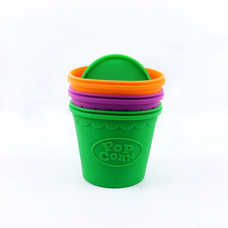 Stackable multi colored round Silicone Popcorn Bucket set