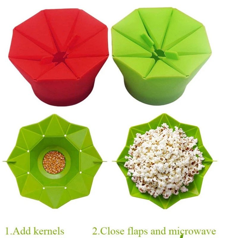 Step by step use of foldable Silicone Popcorn Bucket for popping corn