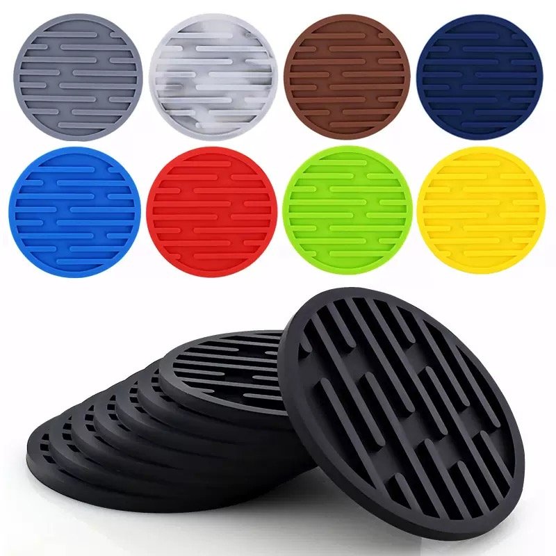 Striped texture multicolor round silicone coasters