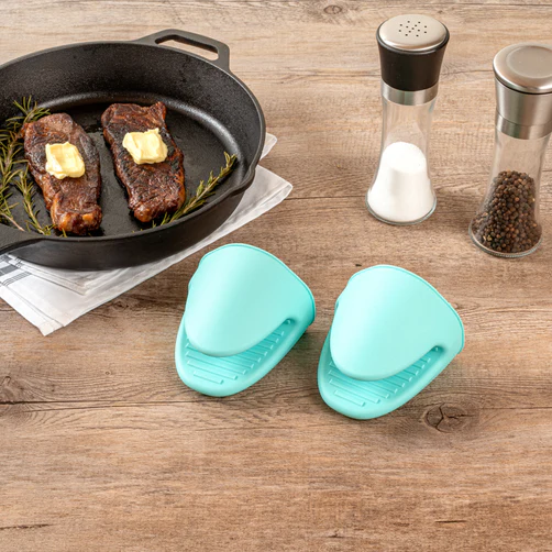 TURQUOISE SILICONE 2-PIECE MINI POT HOLDER MITT SET