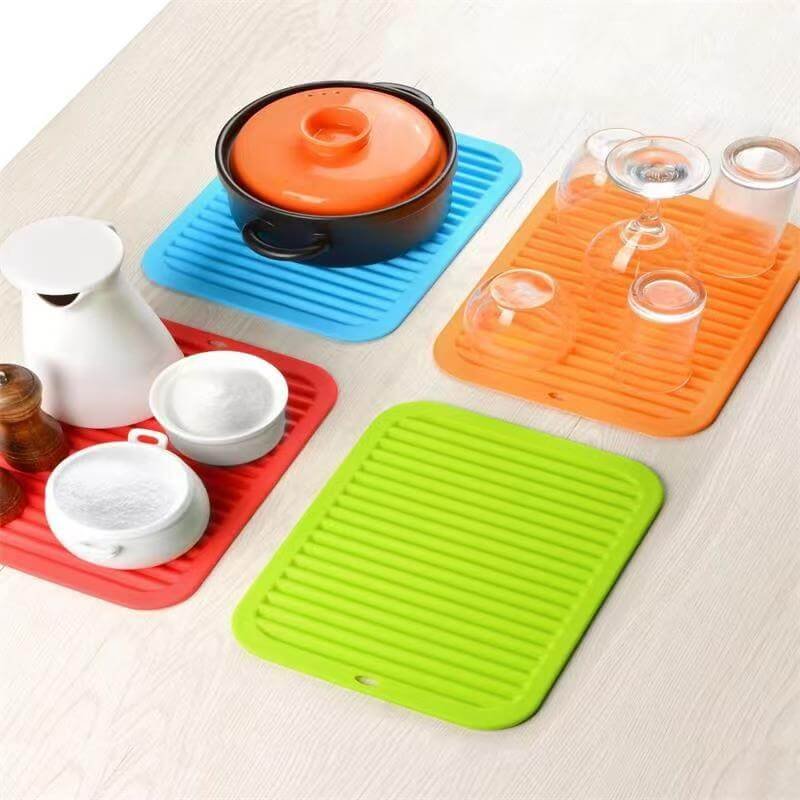 Vibrant Color Silicone Pot Holders and Dish Drying Mats for Kitchen Counter