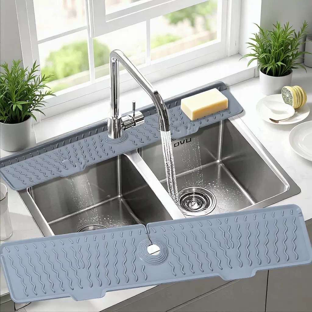 Wavy Silicone Faucet Mat for Double Kitchen Sink