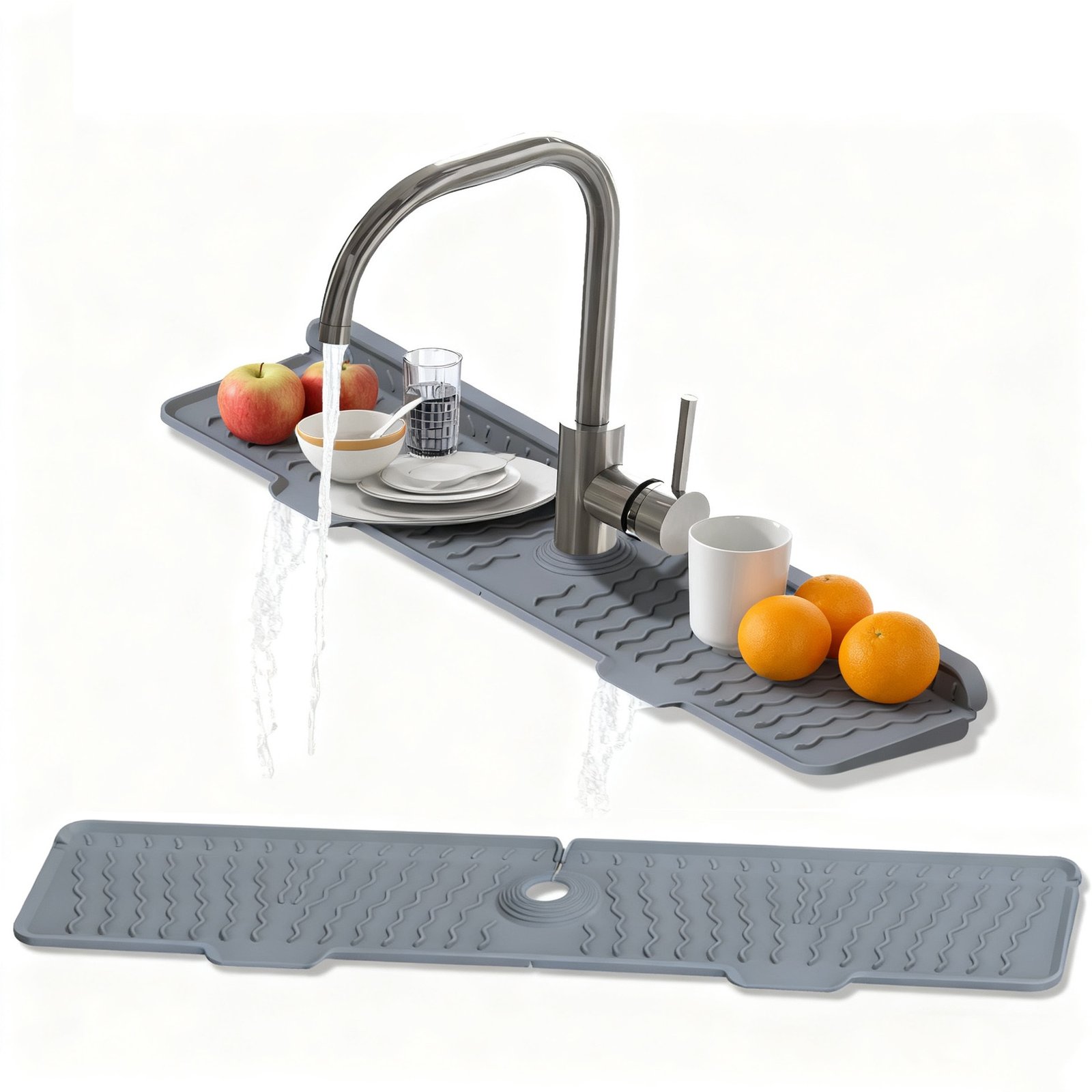 Wavy Silicone Faucet Mat with Food & Dish Display