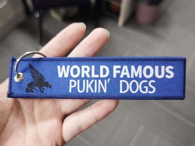 World Famous Pukin Dogs Embroidered Woven Keychain in Blue