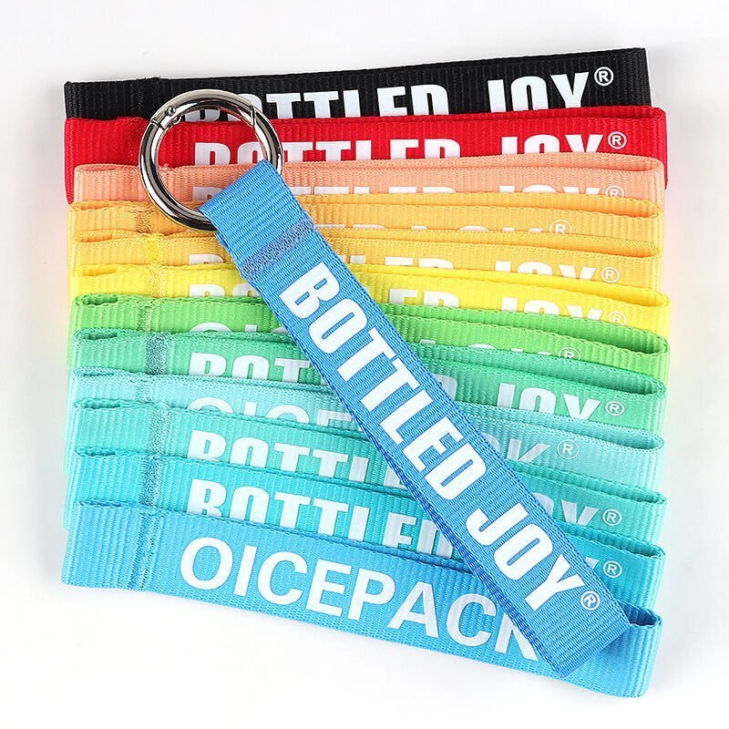 branded keychain lanyard BOTTLED JOY print rainbow color series nylon fabric