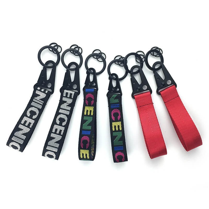 letter printed keychain lanyard colorful embroidery pattern black red color options