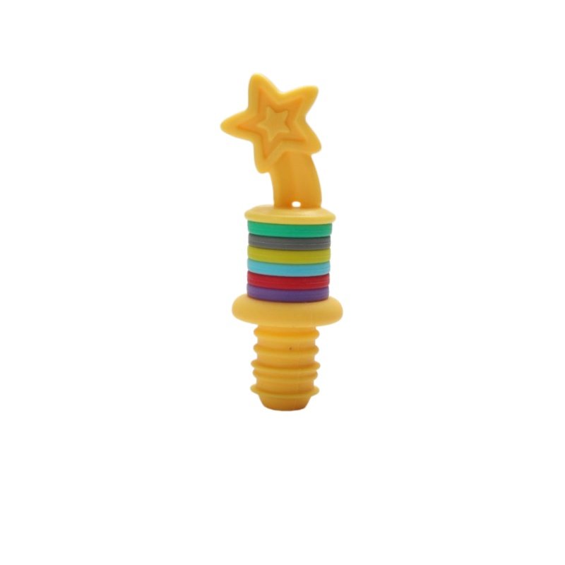 yellow Star top silicone wine stopper with rainbow rings