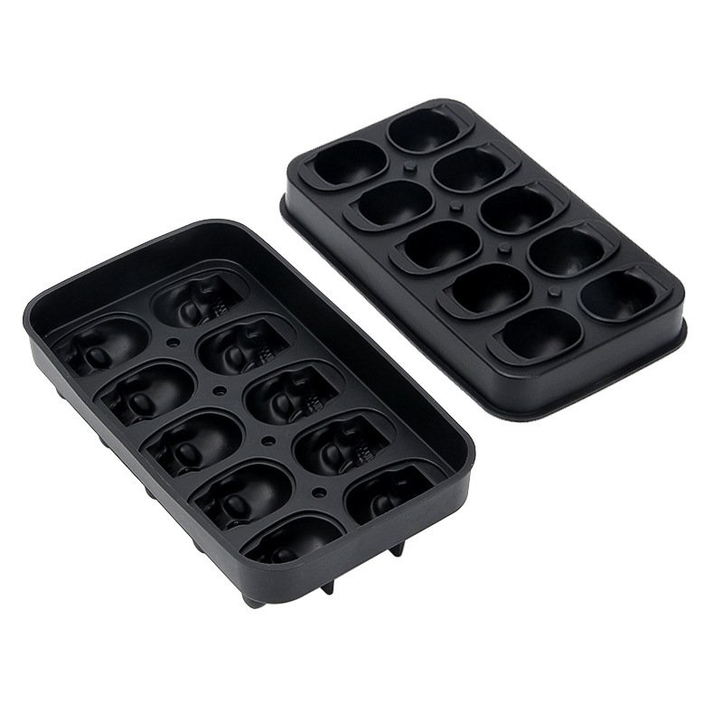 10-Cavity Black 3D Skull Ice Cube Mold