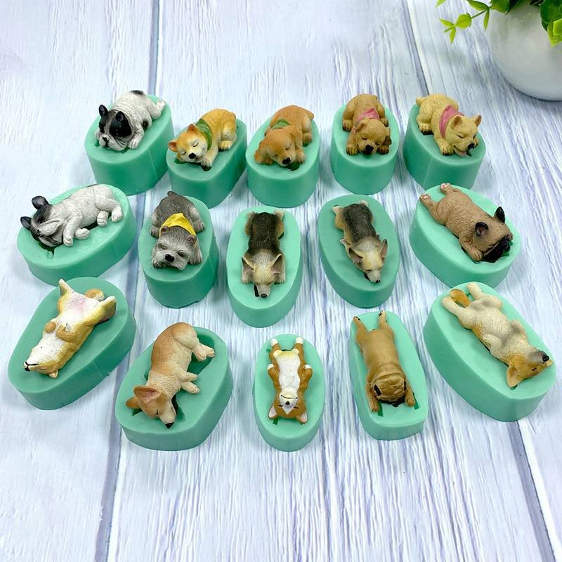 15 Styles Sleeping Dog Silicone Mold Set, 3D Animal Puppy Resin Molds for Candle Making, Soap, Epoxy Resin, Fondant, Baking, Home Decor