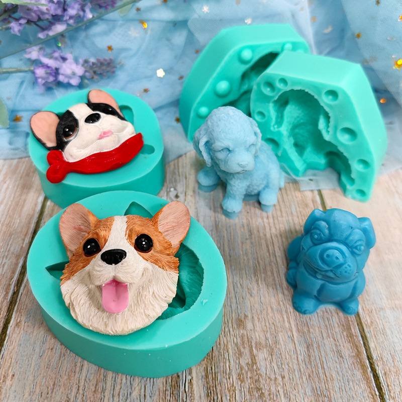 3D Dog Silicone Molds, Cute Puppy Head & Sleeping Dog Figurine Molds for Candle, Soap, Resin, Fondant, Chocolate, Cake Decor, DIY Crafts