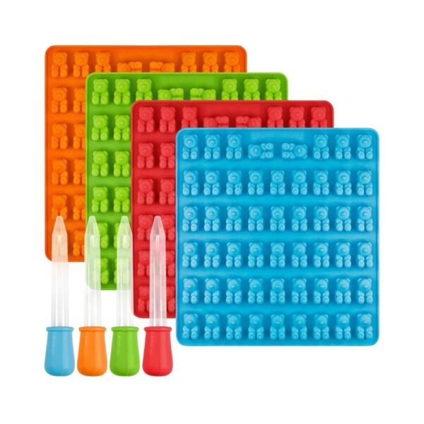 4 Pack Gummy Bear Silicone Molds with 4 Droppers BPA Free Silicone Candy Mold Set