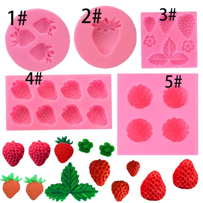 5 Styles Strawberry Fondant Moulds Kit for Cake Toppers & Resin Crafts
