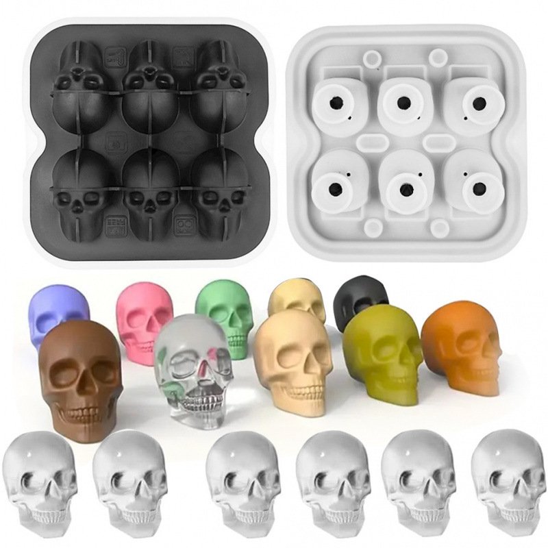 6-Cavity 3D Skull Ice Cube Tray with Lid