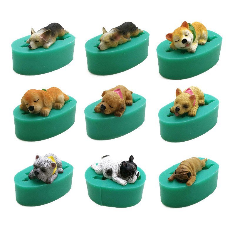 9 Styles 3D Sleeping Dog Silicone Molds, Miniature Puppy Shaped Molds for Epoxy Resin, Candle, Soap, Fondant, Chocolate, Baking