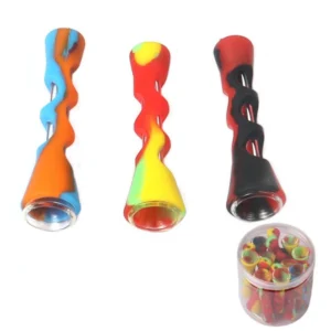 Assorted Silicone Spiral Hand Pipes in Storage Jar
