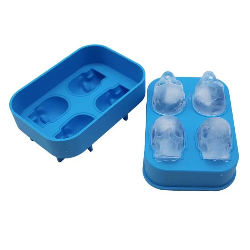 Blue Silicone 4-Cavity Skull Ice Cube Tray