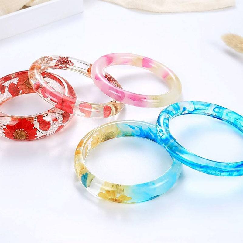 Dried Flower Filled Clear Resin Bangles, Epoxy Bracelets