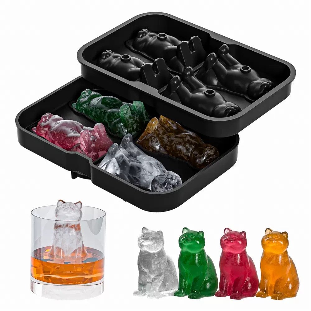 Multi Color Cat Ice Cubes In Black Silicone Mold